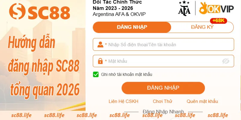 Hướng dẫn đăng nhập SC88 tổng quan 2026